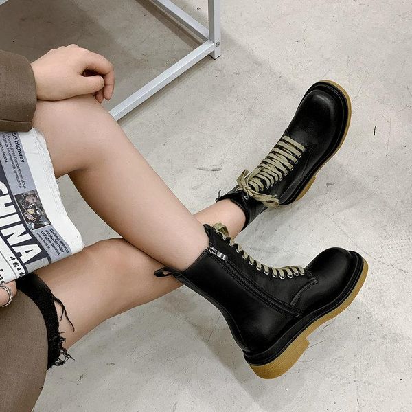 boots 2021 fall fashion mid-tube ladies low heel winter round toe side zipper women's shoes, Black
boots 2021 fall fashion mid-tube ladies low heel winter round toe side zipper women's shoes, Black