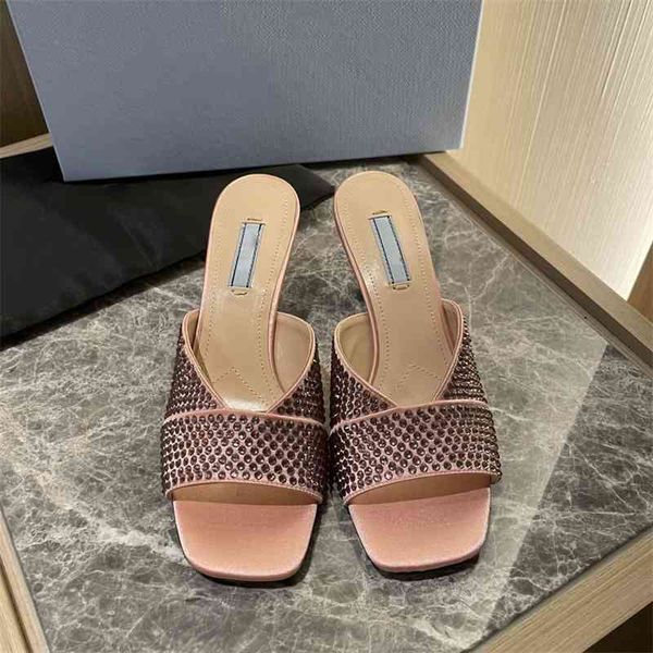 luxury brand heel slippers women peep toe slides leather sole sandals bling crystal shoes females footwears, Black 
luxury brand heel slippers women peep toe slides leather sole sandals bling crystal shoes females footwears, Black