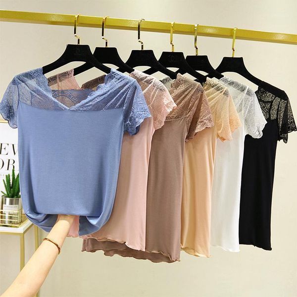 modal lace short-sleeved t-shirt women summer plus size casual base shirt loose v-neck solid color t female women's, White
modal lace short-sleeved t-shirt women summer plus size casual base shirt loose v-neck solid color t female women's, White