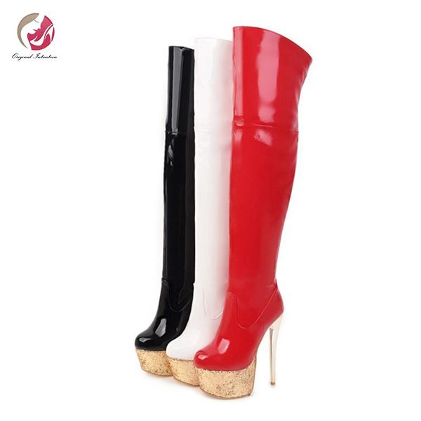 boots original intention stylish over the knee high woman gold platform thin heels black round toe shoes
boots original intention stylish over the knee high woman gold platform thin heels black round toe shoes