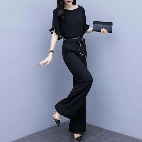 women's summer two-piece suit chiffon solid color long wide leg pants and flared sleeves casual loose female clothing two piece, White
women's summer two-piece suit chiffon solid color long wide leg pants and flared sleeves casual loose female clothing two piece, White