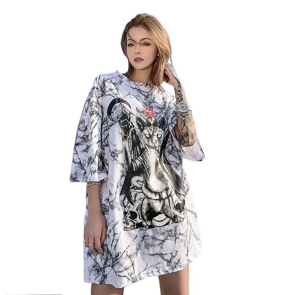 black cat satanic skull print t-shirt 2021 fashion trend punk rock women's tees gothic oversize loose summer satan street top, White
black cat satanic skull print t-shirt 2021 fashion trend punk rock women's tees gothic oversize loose summer satan street top, White