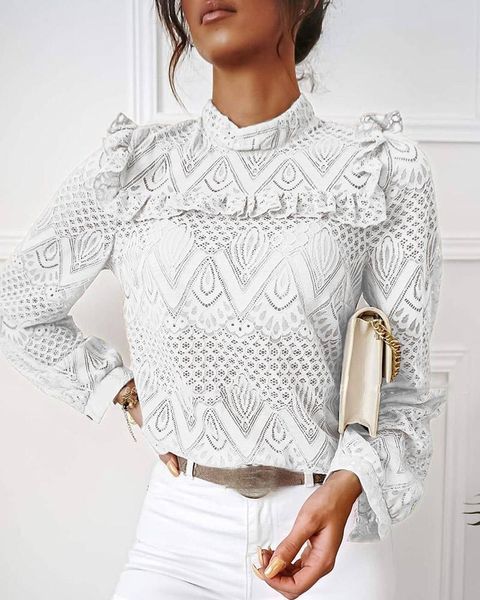 women's t-shirt basic fashion hollow long-sleeved woman solid color half-high collar shirts lace fold stitching women y2k, White
women's t-shirt basic fashion hollow long-sleeved woman solid color half-high collar shirts lace fold stitching women y2k, White