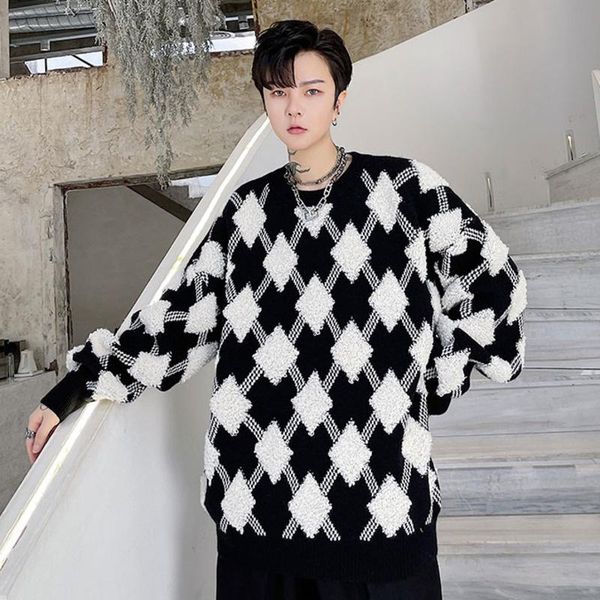 men's sweaters fashion chic geometric pattern jacquard knitting pullovers loose round neck sweater male tide 2021 autumn winter, White;black
men's sweaters fashion chic geometric pattern jacquard knitting pullovers loose round neck sweater male tide 2021 autumn winter, White;black