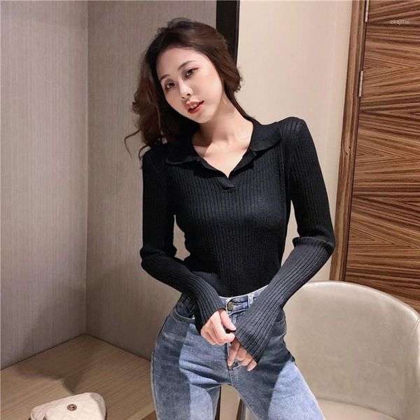 women's sweaters autumn winter bottoming sweater women casual solid color female lapel pullover, White;black
women's sweaters autumn winter bottoming sweater women casual solid color female lapel pullover, White;black