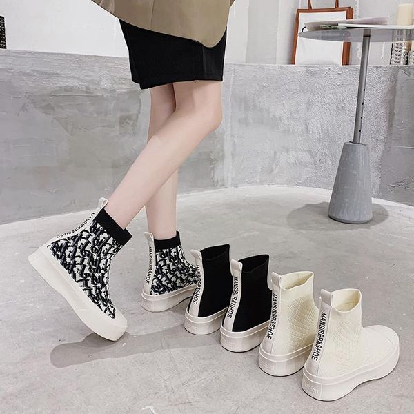 knitted ankle boots 2021 style korean summer women's breathable thick-soled overshoes, Black
knitted ankle boots 2021 style korean summer women's breathable thick-soled overshoes, Black