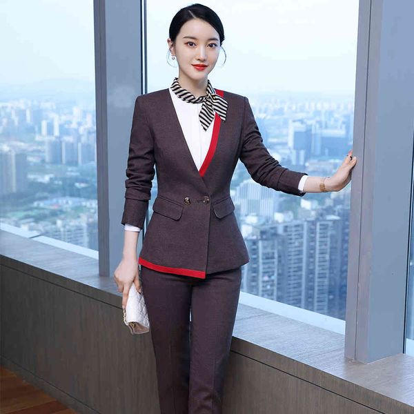 pant female gray coffee with cleavage v pant suit office lady business wear 2-piece assembly autumn pants and only breasted blazer, White