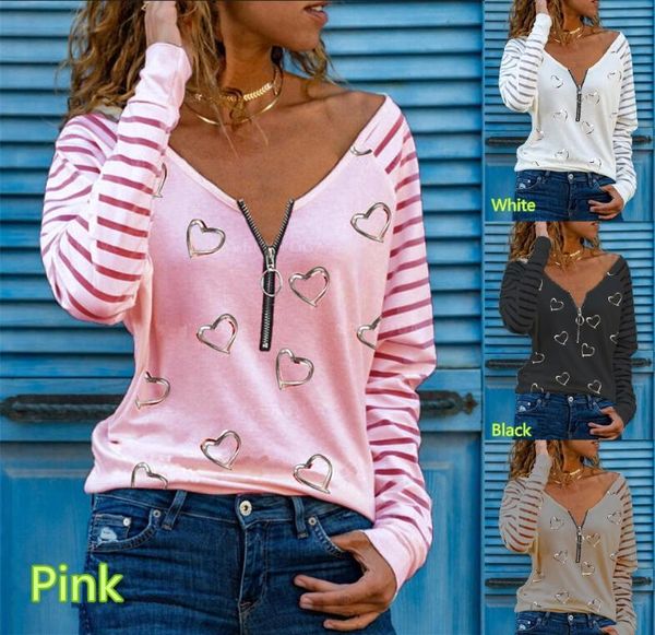 women's t-shirt 2021 spring women love print v-neck zipper loose long sleeve elegant lady casual shirts, White
women's t-shirt 2021 spring women love print v-neck zipper loose long sleeve elegant lady casual shirts, White