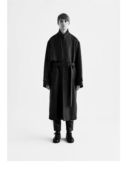 men's wool & blends classic simple urban youth fashion silhouette coat japanese minority design belt decorative, Black
men's wool & blends classic simple urban youth fashion silhouette coat japanese minority design belt decorative, Black