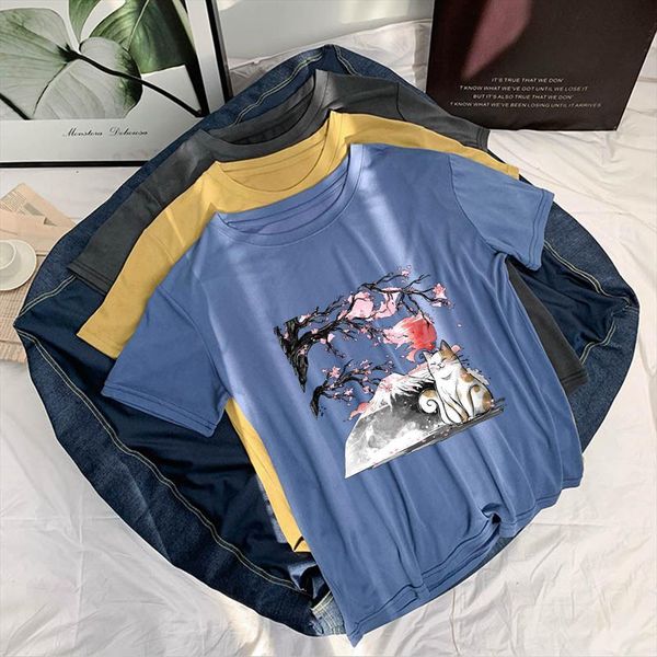 japanese style illustration cat mens t shirts and women under the cherry printing aesthetic shirt harajuku beautiful casual pop, White;black
japanese style illustration cat mens t shirts and women under the cherry printing aesthetic shirt harajuku beautiful casual pop, White;black