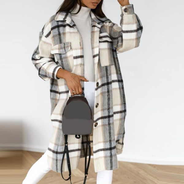 women's wool & blends women plaid printed shirt coat turn-down collar single breasted long ladies coats casual fashion 2021 autumn fema, Black
women's wool & blends women plaid printed shirt coat turn-down collar single breasted long ladies coats casual fashion 2021 autumn fema, Black