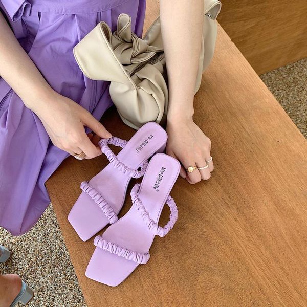 summer women's pleated slippers female solid elegant high heels woman casual shoes ladies square toe comfortable footwear, Black
summer women's pleated slippers female solid elegant high heels woman casual shoes ladies square toe comfortable footwear, Black