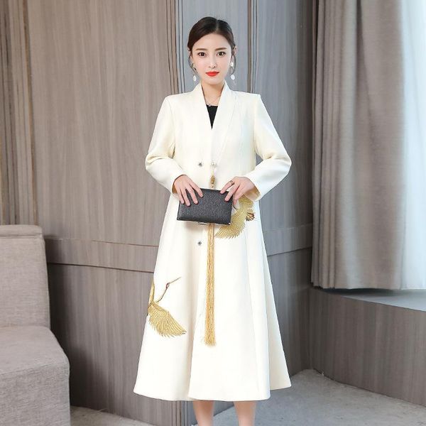 women's wool & blends and winter 2021 high-end temperament woolen coat over the knee thickened embroidered, Black
women's wool & blends and winter 2021 high-end temperament woolen coat over the knee thickened embroidered, Black