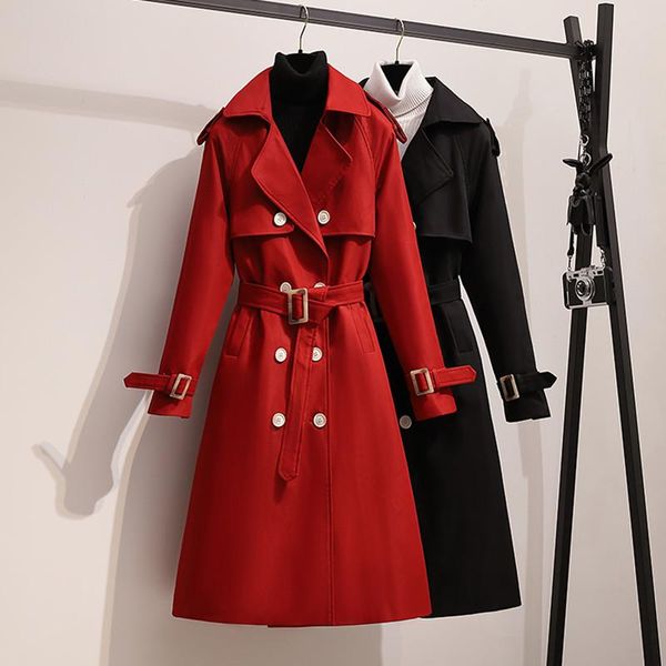 women's trench coats autumn winter women vintage turn-down collar double breasted long casual ladies slim with belt, Tan;black
women's trench coats autumn winter women vintage turn-down collar double breasted long casual ladies slim with belt, Tan;black
