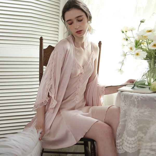 women's sleepwear princess lace women robe sets 2pcs bride dressing kimono bathrobe gown v-neck nightgown rayon summer nightdress, Black;red
women's sleepwear princess lace women robe sets 2pcs bride dressing kimono bathrobe gown v-neck nightgown rayon summer nightdress, Black;red