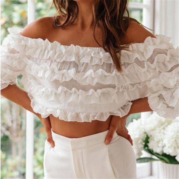 women's t-shirt women autumn tulle ruffles fold solid color long sleeves short fashion female loose casual off shoulder tee top, White
women's t-shirt women autumn tulle ruffles fold solid color long sleeves short fashion female loose casual off shoulder tee top, White