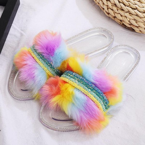 women crystal colorful fur slippers summer fashion mixed colors outside slides indoor jelly drop ship, Black
women crystal colorful fur slippers summer fashion mixed colors outside slides indoor jelly drop ship, Black