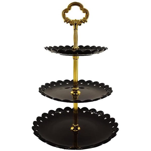 dishes & plates 2 pack, 3-tier plastic cake stand-dessert stand-cupcake stand-tea party serving platter black gold
dishes & plates 2 pack, 3-tier plastic cake stand-dessert stand-cupcake stand-tea party serving platter black gold