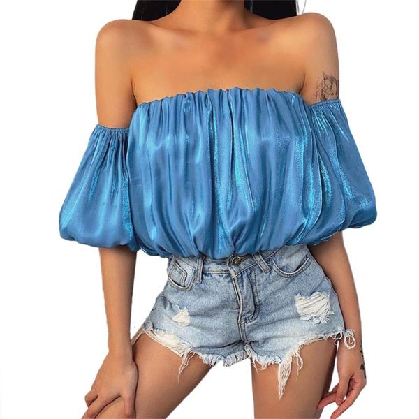 women's t-shirt fashion women short sleeve puff solid color off shoulder club casual blue crop t shirts streetwear, White
women's t-shirt fashion women short sleeve puff solid color off shoulder club casual blue crop t shirts streetwear, White