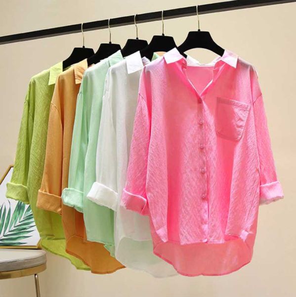 women's blouses & shirts long-sleeved shirt women 2021 korean version of the spring and summer single pocket wide casual top, White
women's blouses & shirts long-sleeved shirt women 2021 korean version of the spring and summer single pocket wide casual top, White