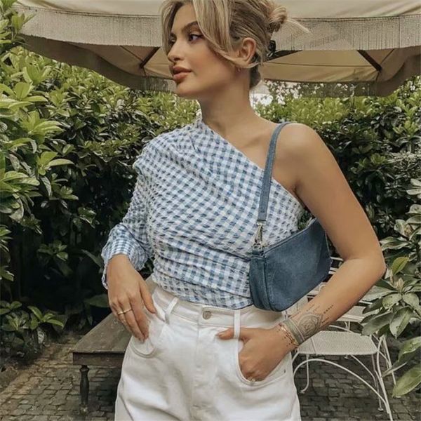 women's knits & tees women fashion spring summer za skew collar blue plaid shirts chic lady casual single long sleeve back buttons, White
women's knits & tees women fashion spring summer za skew collar blue plaid shirts chic lady casual single long sleeve back buttons, White