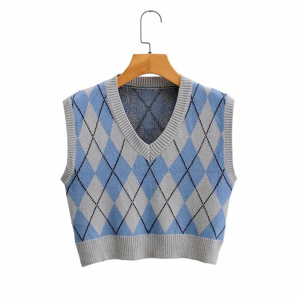 foridol argyle knitted sweater vest women sleeveless v neck casual streetstyle khaki sweater vest autumn winter blue vest 210415, Black;white