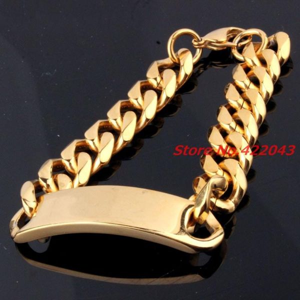 9" 15mm smooth cut curb cuban link chain 316l stainless steel id bangle bracelet mens boys jewelry gold color link,, Black
9" 15mm smooth cut curb cuban link chain 316l stainless steel id bangle bracelet mens boys jewelry gold color link,, Black