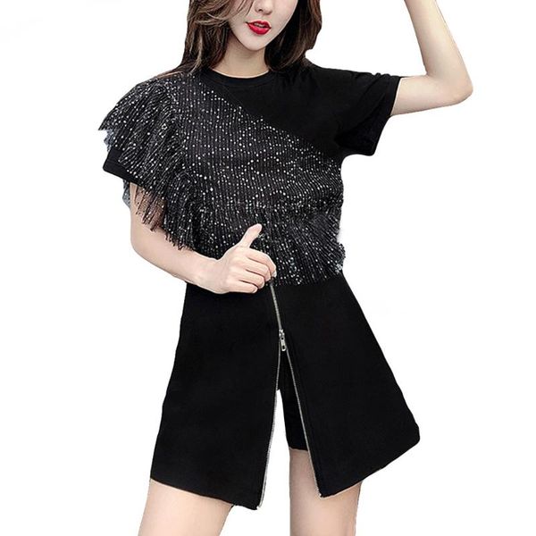 set ladies plus size short sleeve shorts irregular lace sequins decoration solid color two-piece suit #yl5 women's tracksuits, Gray
set ladies plus size short sleeve shorts irregular lace sequins decoration solid color two-piece suit #yl5 women's tracksuits, Gray
