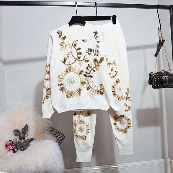 new autumn winter tracksuits women set embroidery sweater knitted pencil pants two piece outfits female casual white pullover knit trousers, Gray
new autumn winter tracksuits women set embroidery sweater knitted pencil pants two piece outfits female casual white pullover knit trousers, Gray