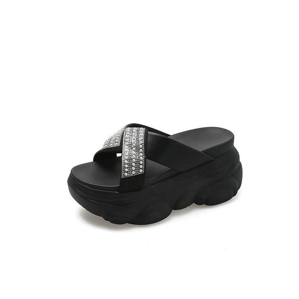 slippers rhinestones muffin sandals women's summer korean style cross platform height increasing casual high heels a715, Black
slippers rhinestones muffin sandals women's summer korean style cross platform height increasing casual high heels a715, Black