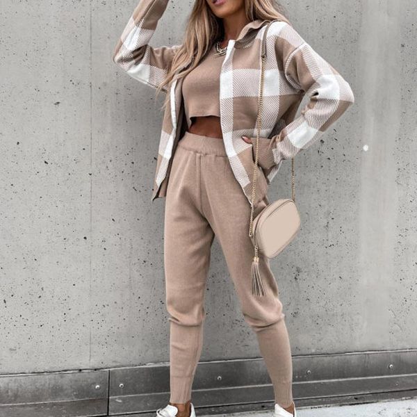 women's two piece pants knitted tracksuit 3 set women autumn 2021 plaid open stitch hooded long sleeve pullover zipper female suits, White
women's two piece pants knitted tracksuit 3 set women autumn 2021 plaid open stitch hooded long sleeve pullover zipper female suits, White