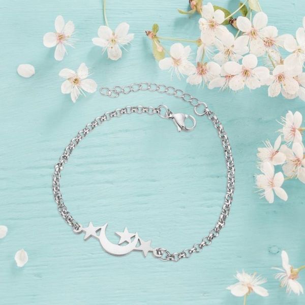 charm bracelets stainless steel star moon shape bracelet hypoallergenic for ladies female decorative accessories, Golden;silver
charm bracelets stainless steel star moon shape bracelet hypoallergenic for ladies female decorative accessories, Golden;silver