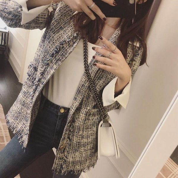 women's suits & blazers tweed elegant jacket office ladies tassel long sleeve turn-down collar single breasted lattice women korean sui, White;black
women's suits & blazers tweed elegant jacket office ladies tassel long sleeve turn-down collar single breasted lattice women korean sui, White;black