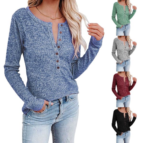 women's 2021 autumn winter new solid color round neck button long sleeve t-shirt casual women, White
women's 2021 autumn winter new solid color round neck button long sleeve t-shirt casual women, White