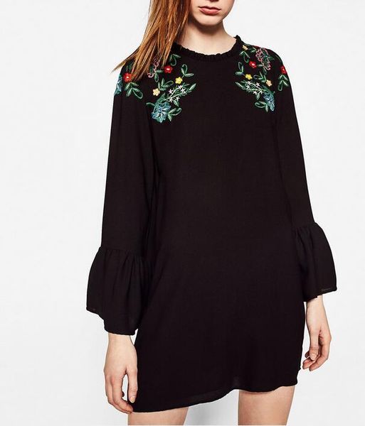 casual dresses 2021 spring woman black short dress frilled floral embroidered long sleeved flared cuffs mini, Black;gray
casual dresses 2021 spring woman black short dress frilled floral embroidered long sleeved flared cuffs mini, Black;gray
