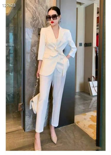 women's two piece pants w1467 fashion women sets 2021 runway luxury european design party style clothing, White
women's two piece pants w1467 fashion women sets 2021 runway luxury european design party style clothing, White