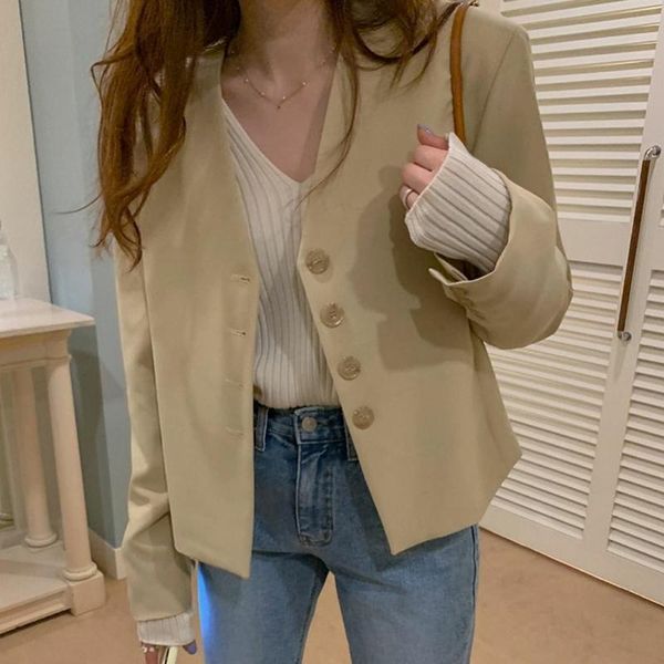 women's suits & blazers neck blazer women korean cropped loose elegant coats solid office lady casual jacket suit ol chic 2021, White;black
women's suits & blazers neck blazer women korean cropped loose elegant coats solid office lady casual jacket suit ol chic 2021, White;black