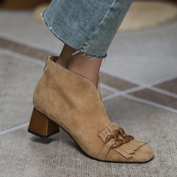 boots handmade quality autumn women ankle high heels leather suede french retro v-cut square toe blcok heel tassel ladies shoes, Black
boots handmade quality autumn women ankle high heels leather suede french retro v-cut square toe blcok heel tassel ladies shoes, Black