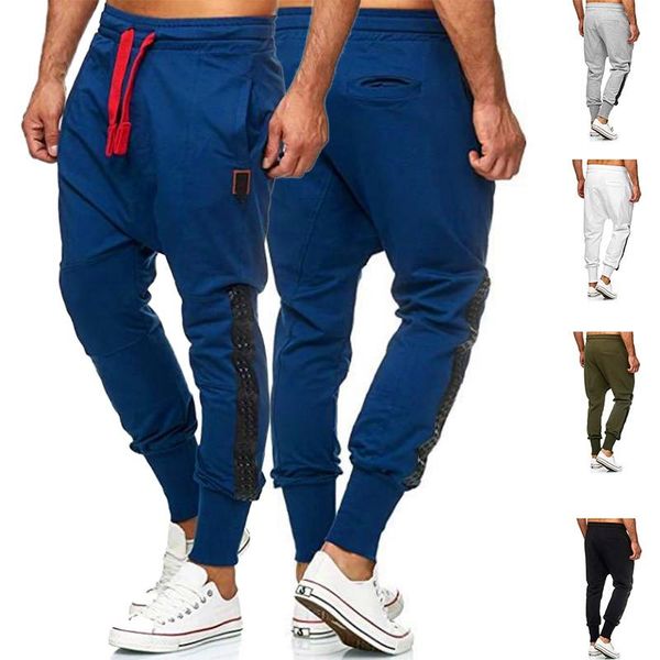 men's personality stitching decoration tooling sports pants men jogging, Black 
men's personality stitching decoration tooling sports pants men jogging, Black
