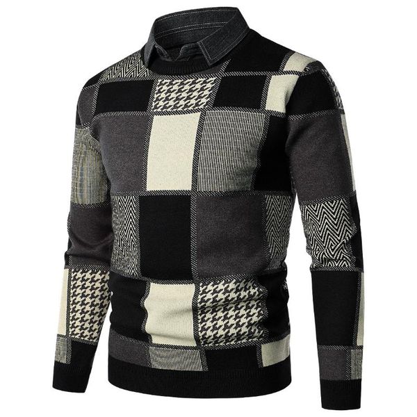 men's sweaters autumn sweater british slim fit denim shirt collar plaid long sleeve, White;black
men's sweaters autumn sweater british slim fit denim shirt collar plaid long sleeve, White;black