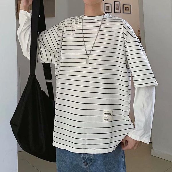 stitching striped long-sleeved t-shirt harajuku fall all-match style casual patchwork clothes funny cotton couple men's t-shirts, White;black
stitching striped long-sleeved t-shirt harajuku fall all-match style casual patchwork clothes funny cotton couple men's t-shirts, White;black