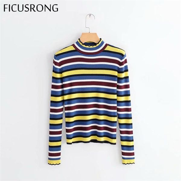 women's sweaters color stripes knitted sweater women wave edge turtleneck long sleeve pullover ficusrong, White;black
women's sweaters color stripes knitted sweater women wave edge turtleneck long sleeve pullover ficusrong, White;black