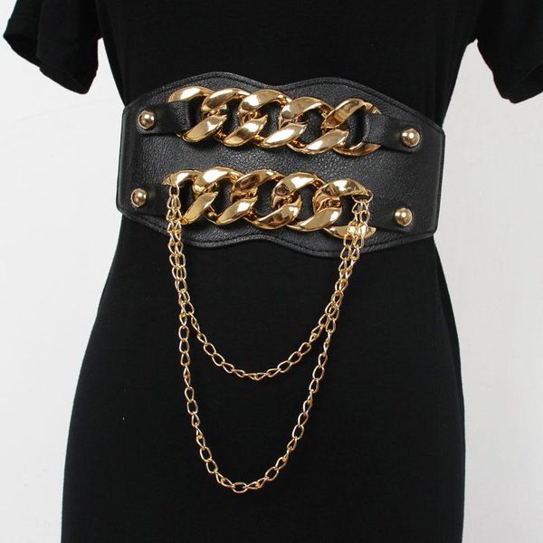 belts women's runway fashion pu leather elastic chain cummerbunds female dress corsets waistband decoration wide belt r567, Black;brown
belts women's runway fashion pu leather elastic chain cummerbunds female dress corsets waistband decoration wide belt r567, Black;brown