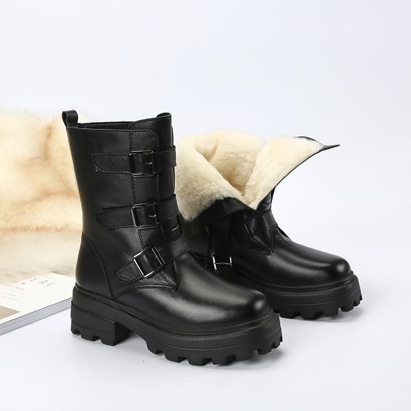 the est wool winter snowboots women's genuine leather round toe buckle square jump shoes woman boots, Black
the est wool winter snowboots women's genuine leather round toe buckle square jump shoes woman boots, Black