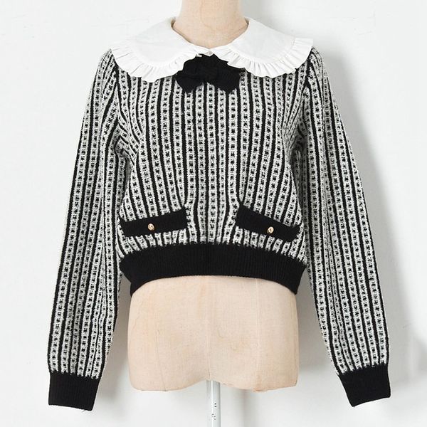 women's sweaters preto e branco contraste cor orelhas de maira boneca pescoço arco camisola malha pulôver feminino inverno camisolas mo, White;black
women's sweaters preto e branco contraste cor orelhas de maira boneca pescoço arco camisola malha pulôver feminino inverno camisolas mo, White;black