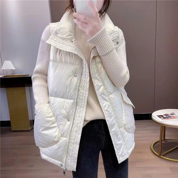 women's vests 2021 solid short style vest for women cotton padded female winter sleeveless jacket with zipper stand collar casual coats, Black;white
women's vests 2021 solid short style vest for women cotton padded female winter sleeveless jacket with zipper stand collar casual coats, Black;white