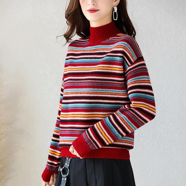 women's sweaters half high neck color striped sweater ladies autumn winter clothing 2021 loose large size knitted shirt, White;black
women's sweaters half high neck color striped sweater ladies autumn winter clothing 2021 loose large size knitted shirt, White;black