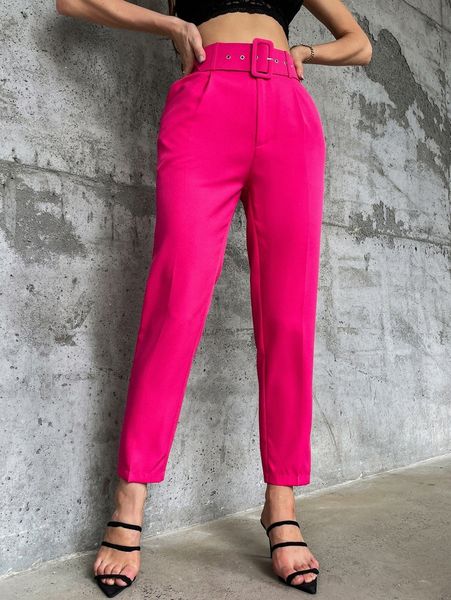 solid belted tapered pants b7fs#, Black;white
