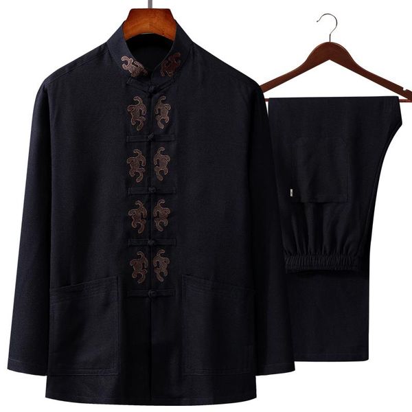 men's tracksuits chinese style cotton linen long-sleeved shirt suit middle-aged and elderly rest two-piece, Gray
men's tracksuits chinese style cotton linen long-sleeved shirt suit middle-aged and elderly rest two-piece, Gray