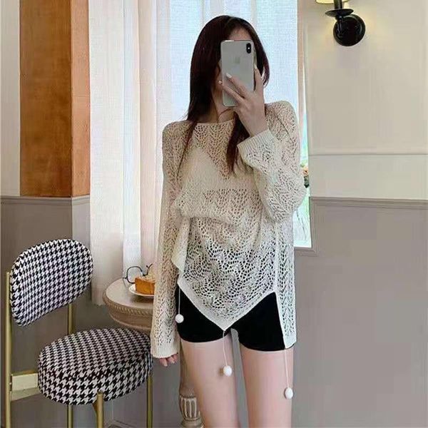 women's blouses & shirts women hollow out oversize summer o-neck loose jacquard korean style long sleeve all-match knit sweaters casual, White
women's blouses & shirts women hollow out oversize summer o-neck loose jacquard korean style long sleeve all-match knit sweaters casual, White